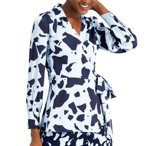 Alfani Long-Sleeve Wrap Blouse in Blue Animal Spot Print